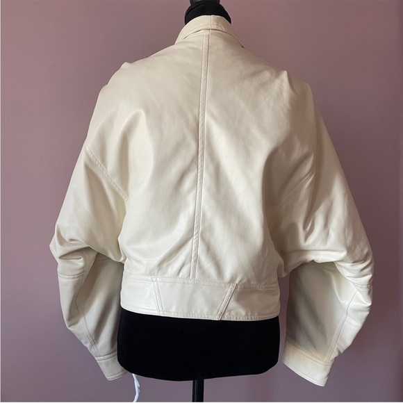 NEW! MOTHER- The Big Time Faux Leather Jacket in Drunk in Love Ivory Size Small - Picture 9 of 11